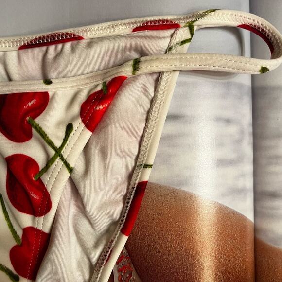 OndadeMar Swim Red Cherries High Thigh String Bikini Swim Bottoms Size 6 - Picture 9 of 9